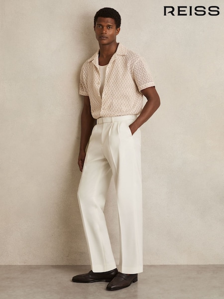Blanco - Reiss Strap Regular Fit Wool Blend Belted Pleated Trousers (W32853) | 195 €