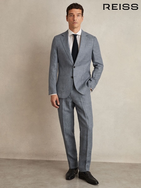 Reiss Soft Blue Reef Slim Fit Linen Check Suit Trousers (W32858) | €225