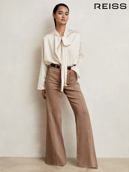 Reiss Ivory Rina Satin Polka Dot Tie Neck Blouse (W32859) | €174