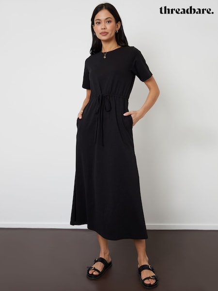Threadbare Black Ruched Waist Jersey Midi Dress (W32869) | €37
