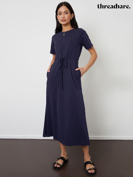 Threadbare Blue Ruched Waist Jersey Midi Dress (W32870) | €43