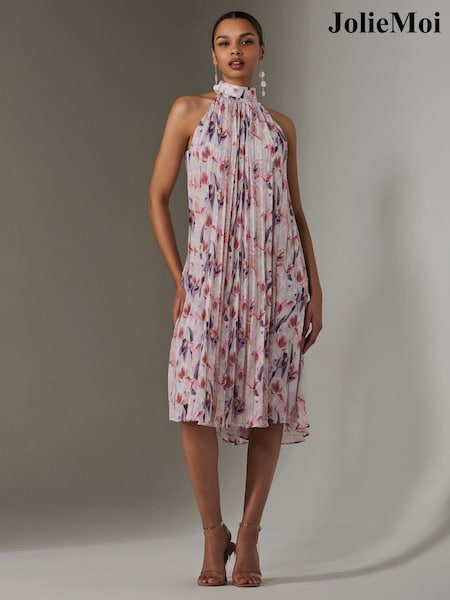 Пурпурный - Jolie Moi Pleated Halter Neck Midi Dress (W32904) | €95