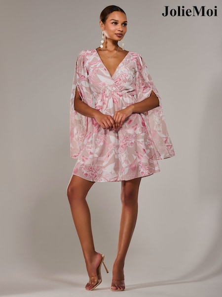 Розовый - Jolie Moi Chiffon Split Sleeve Mini Dress (W32905) | €80