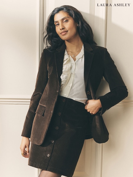 Laura Ashley Chocolate Brown Cord Heritage Single Breasted Blazer (W32910) | € 154