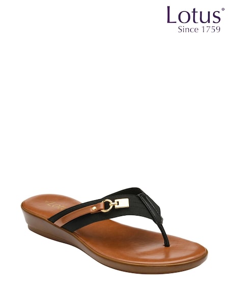Lotus Black Low Wedge Toe Thong Sandals (W32930) | ₪226