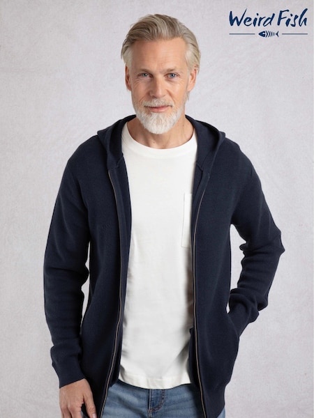 Weird Fish Blue Samuel Knitted Full Zip Hooded Jumper (W32950) | R$ 740