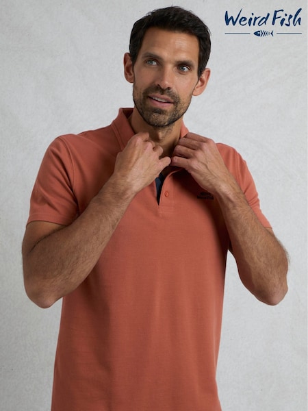 Weird Fish Brown Miles Pique 100% Cotton Polo Shirt (W32951) | 188 QAR