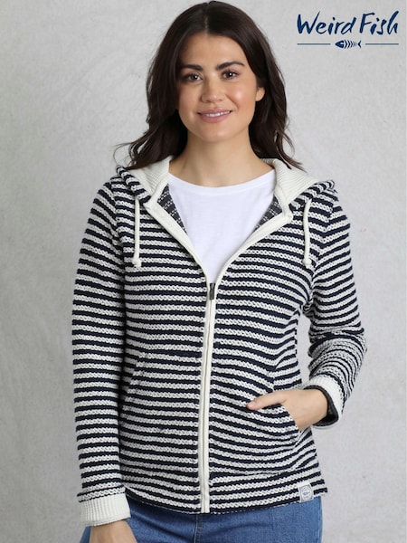 Weird Fish Cream Fisher Full Zip Stripe Hooded Macaroni Fleece (W32958) | kr1 214