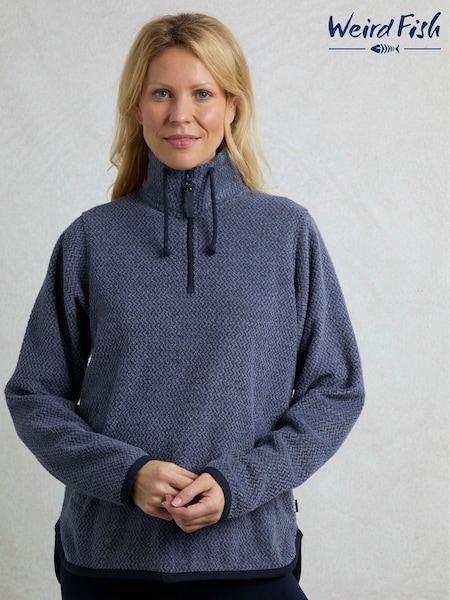 כחול  - Weird Fish Odina Quarter Zip Textured Fleece (W32966) | ‏352‏₪