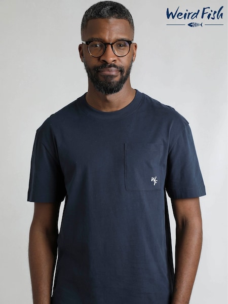 Weird Fish Blue Keaton Premium Relaxed Supersoft Pocket 100% Cotton T-Shirt (W32969) | AED175