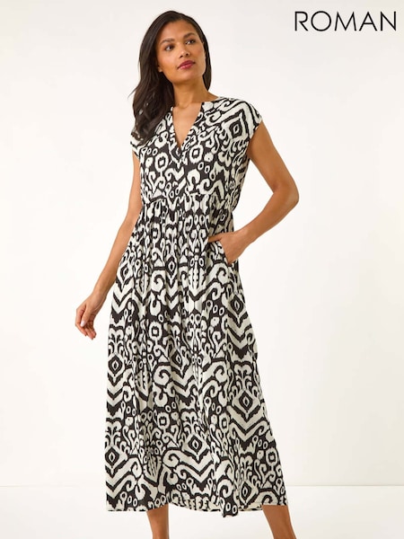 Roman Black Print Midi Smock Dress (W33036) | €60