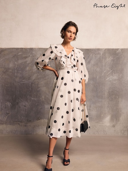 Phase Eight Cream Jaqlyn Spot Dress (W33041) | €259