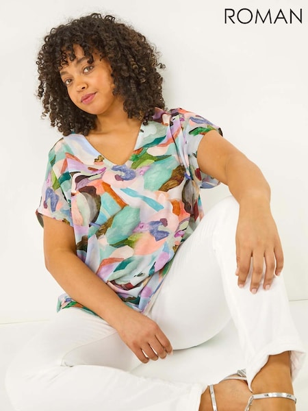 Roman Purple Curve Abstract Print Blouse (W33054) | 2,523 UAH
