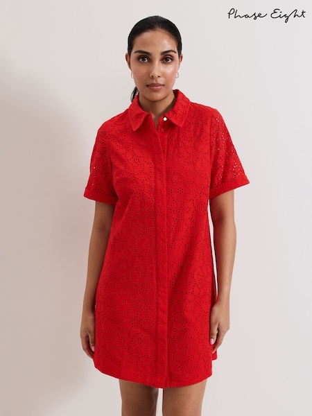 Phase Eight Red Petite Nicky 100% Cotton Shirt Dress (W33068) | ₪498