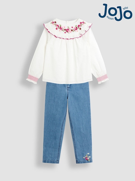 JoJo Maman Bébé Embroidered Blouse & Jeans Set (W33129) | ‏210 د.إ.‏ - ‏ 221‏ د.إ.