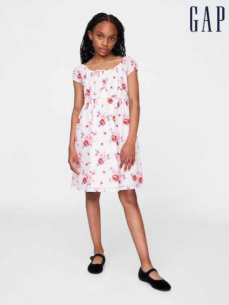 Alb cu floricele - Gap Cotton Babydoll Dress (4-13yrs) (W33148) | 223 LEI