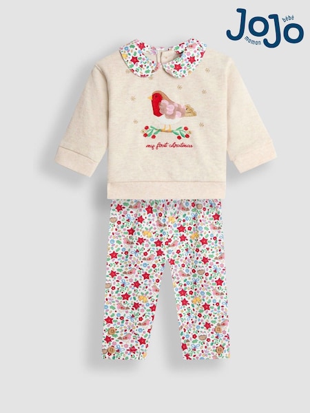 JoJo Maman Bébé Cream My First Christmas Sweatshirt & Leggings Set (W33166) | R$ 275