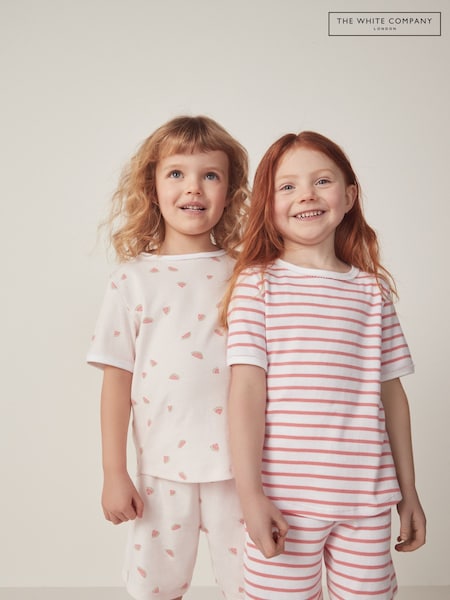 The White Company Slim Fit 100% Cotton Watermelon and Stripe White Short Pyjamas Set (W33178) | 42 € - 45 €