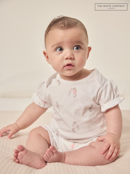 The White Company 100% Cotton Seahorse Friends White Romper (W33194) | ₪111