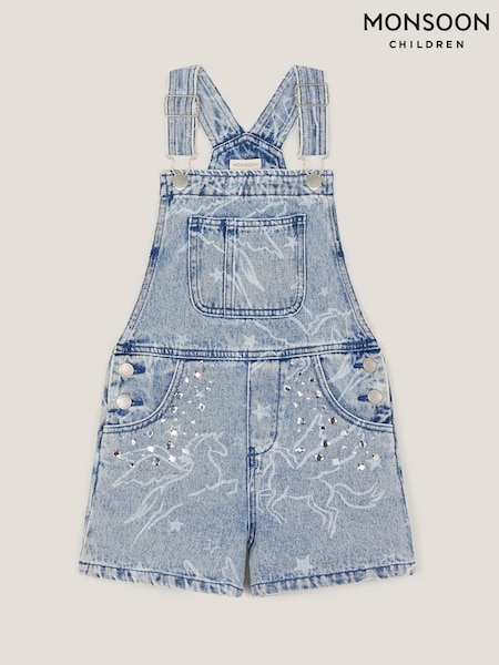 Monsoon Unicorn Print Denim 100% Cotton Dungarees (W33374) | 51 € - 57 €