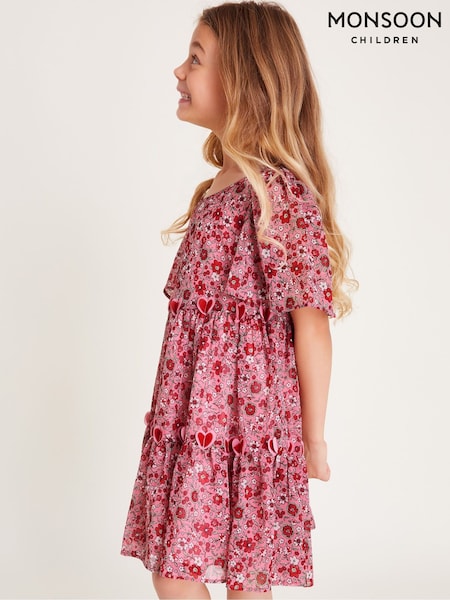 Monsoon Red 3D Hearts Floral Short Sleeve Dress (W33377) | €45 - €52
