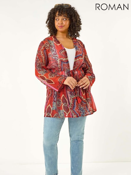 Roman Curve Georgette Tie Front Kimono Blouse (W33381) | ‏346‏₪