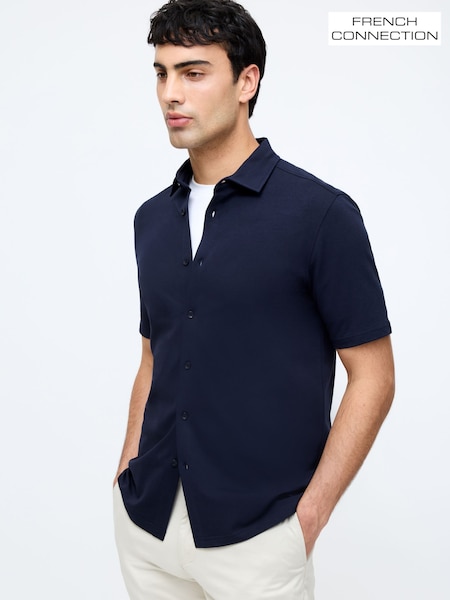 French Connection Blue Stretch Terry Style Short Sleeve Button Polo Shirt (W33397) | €74