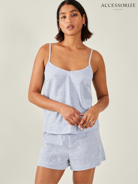 Accessorize Daisy Embroidered Stripe 100% Cotton Short Pyjamas Set (W33407) | ‏248 ر.ق.