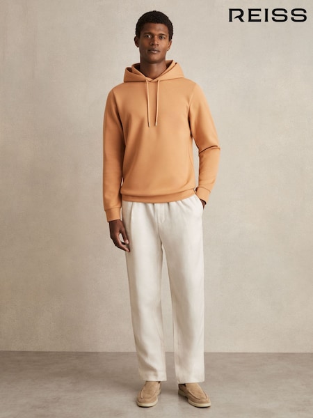 Reiss Light Camel Brown Fabien Interlock-Jersey Drawstring Hoodie (W33492) | AED850