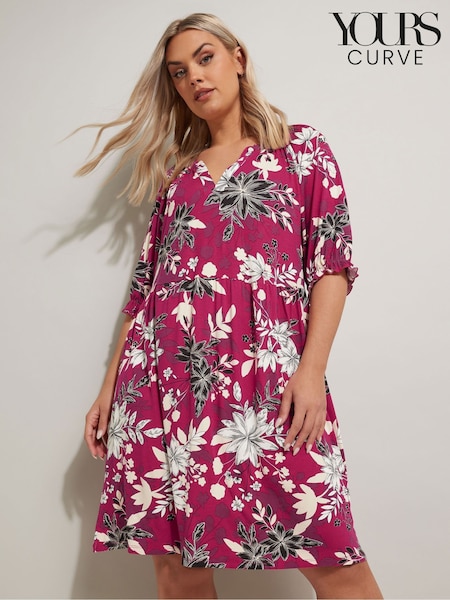 Yours Curve Floral Print Notch Neck Dress (W33639) | 253 LEI