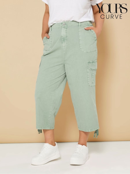 Verde deschis - Yours Curve Woven Cargo Cropped 100% Cotton Trousers (W33652) | 231 LEI