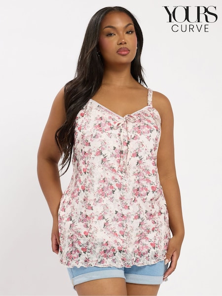 Yours Curve Pink Pico Lace Cami Top (W33654) | OMR13