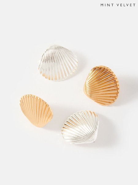Mint Velvet Gold Tone Statement Shell Earrings (W33674) | €42
