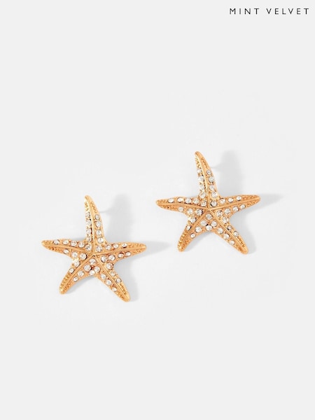 Mint Velvet Gold Tone Crystal Starfish Earrings (W33679) | €32