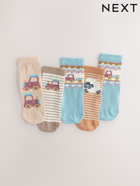 Blue/Neutral Farm Print Rich Socks 5 Pack (W33699) | R$ 70 - R$ 90