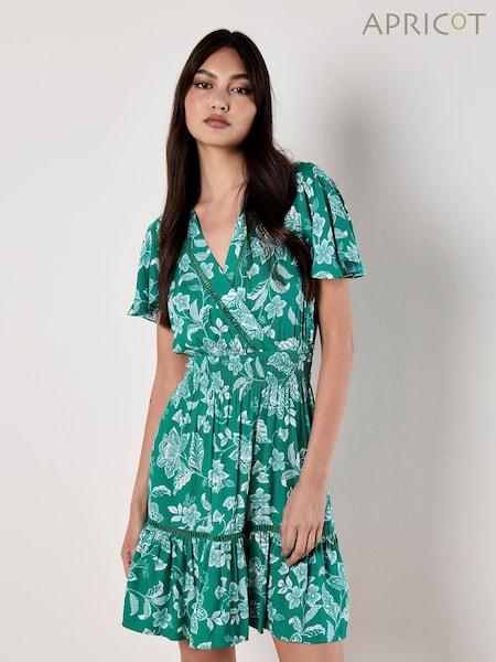 Apricot Green Sarasa Print Wrap Mini Dress (W33934) | €51
