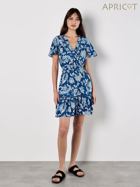 Apricot Blue Sarasa Print Wrap Mini Dress (W33941) | €51