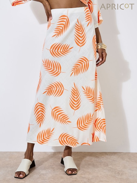 Apricot Cream Bias Cut Mono Palm Leaf Skirt (W33955) | €51