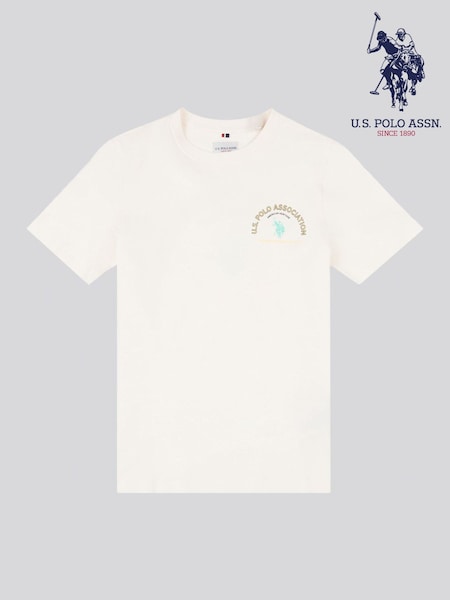 U.S. Polo Assn Cream Boys Front Back Print Graphic 100% Cotton T-Shirt (W34054) | €33 - €40
