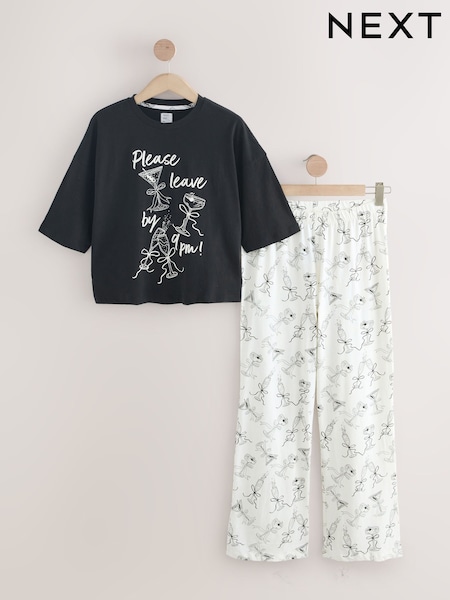 Black/White Cotton Short Sleeve Pyjamas (W34061) | 90 QAR
