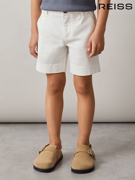 Reiss White Wicket Cotton Chino Shorts with Stretch (W34206) | 191 QAR