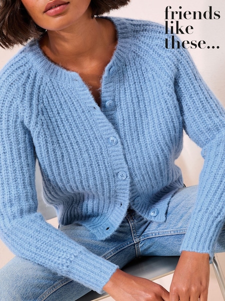 Azul - Friends Like These Crew Neck Cable Cardigan (W34232) | R$ 355