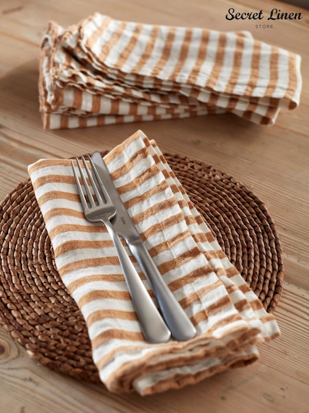 Secret Linen Store Amber Mid Stripe 100% Linen Napkins (W34266) | €64