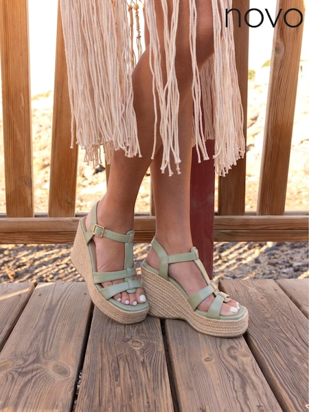 Novo Green BEATRIX Tbar Wedge Espadrille Sandals (W34366) | €54