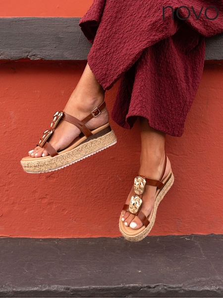 Novo Brown SASKIA Hardware Detail Espadrille Flatform Sandals (W34378) | ₪181