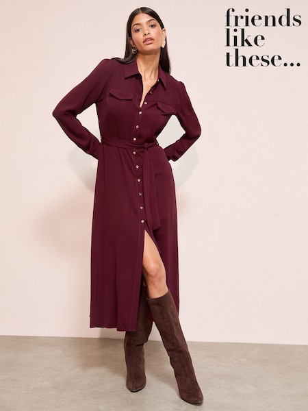 Friends Like These Purple Long Sleeve Button Through Collar Midi Shirt Dress (W34493) | €60
