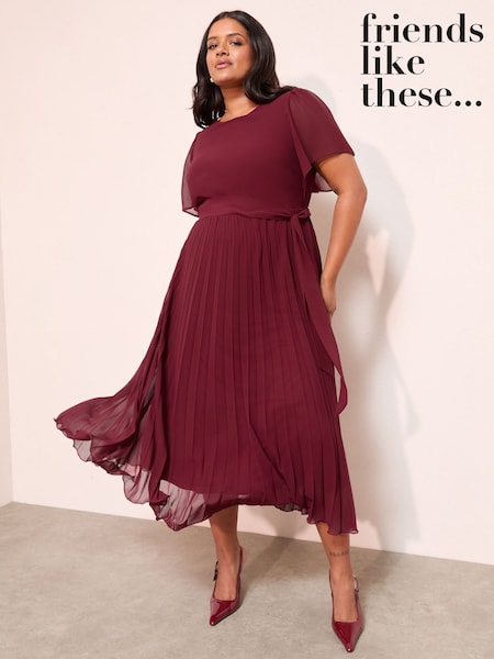 Rojo burdeos - Friends Like These Angel Sleeve Chiffon Pleat Midi Dress (W34527) | 102 €
