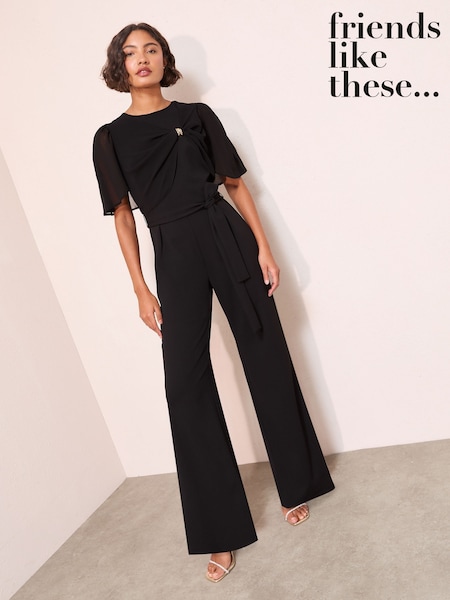 Friends Like These Navy Petite Scuba Jumpsuit With Chiffon Overlay (W34540) | €69
