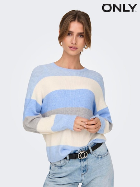 ONLY Blue Long Sleeve Stripe Knit Jumper (W34604) | kr428