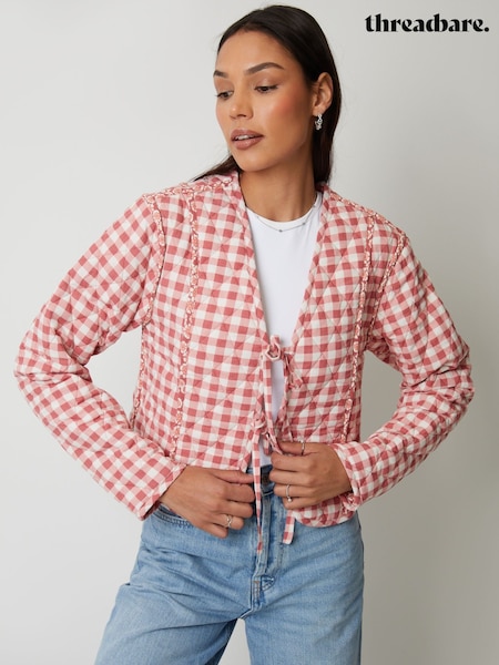 Threadbare Pink Floral Tie Front Reversible Quilted Jacket (W34781) | €60